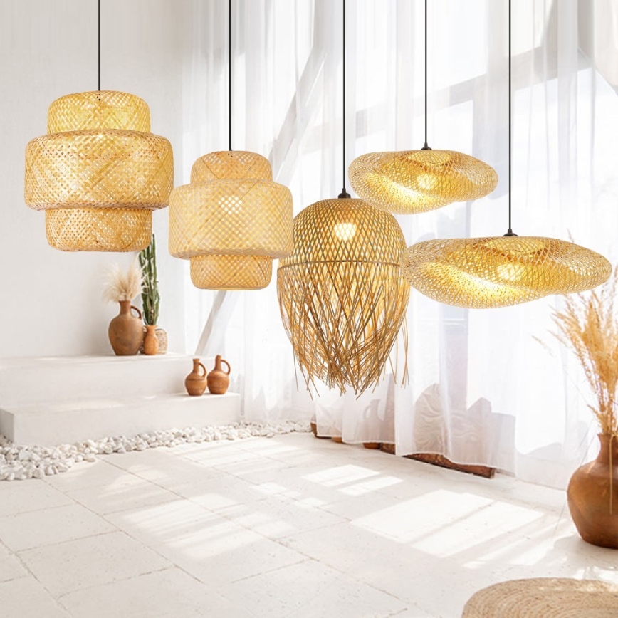 Hanglamp aan een koord HILO 1xE27/40W/230V diameter 60 cm bamboe