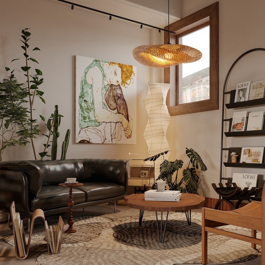 Hanglamp aan een koord HILO 1xE27/40W/230V diameter 80 cm bamboe