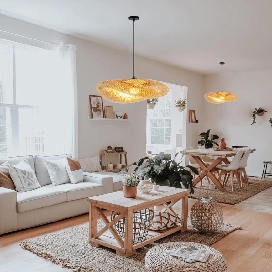 Hanglamp aan een koord HILO 1xE27/40W/230V diameter 80 cm bamboe