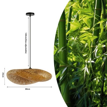 Hanglamp aan een koord HILO 1xE27/40W/230V diameter 80 cm bamboe