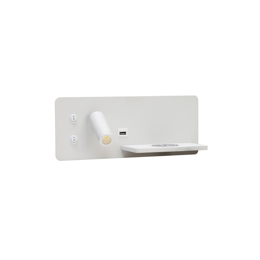 Immax 08285L - LED Wandspot met plank, USB-poort en draadloos opladen Be PREPARE LED/3W/230V + LED/3W wit