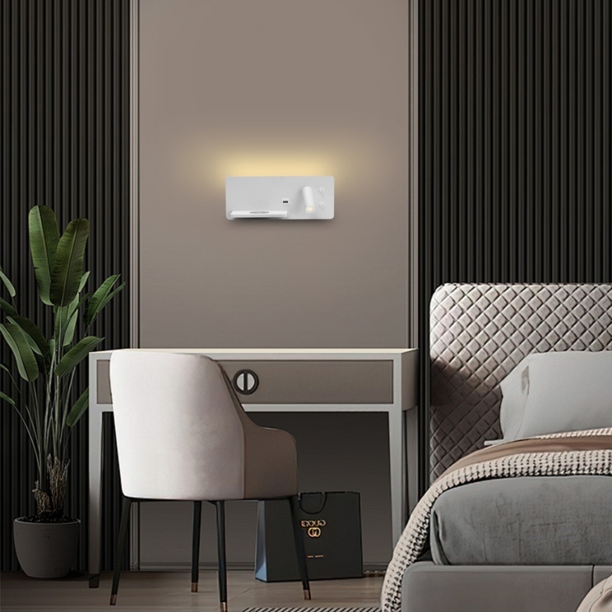 Immax 08286L - LED Wandspot met plank, USB-poort en draadloos opladen Be PREPARE LED/3W/230V + LED/3W wit