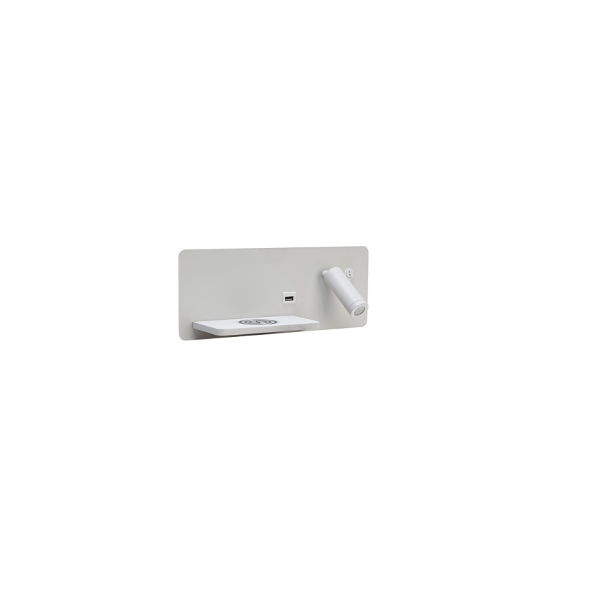 Immax 08286L - LED Wandspot met plank, USB-poort en draadloos opladen Be PREPARE LED/3W/230V + LED/3W wit