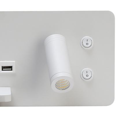 Immax 08286L - LED Wandspot met plank, USB-poort en draadloos opladen Be PREPARE LED/3W/230V + LED/3W wit