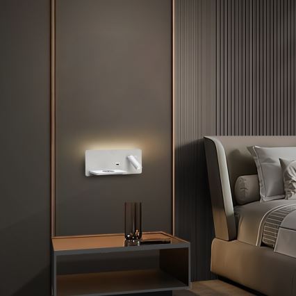 Immax 08286L - LED Wandspot met plank, USB-aansluiting en draadloos opladen Be PREPARE LED/3W/230V + LED/3W wit