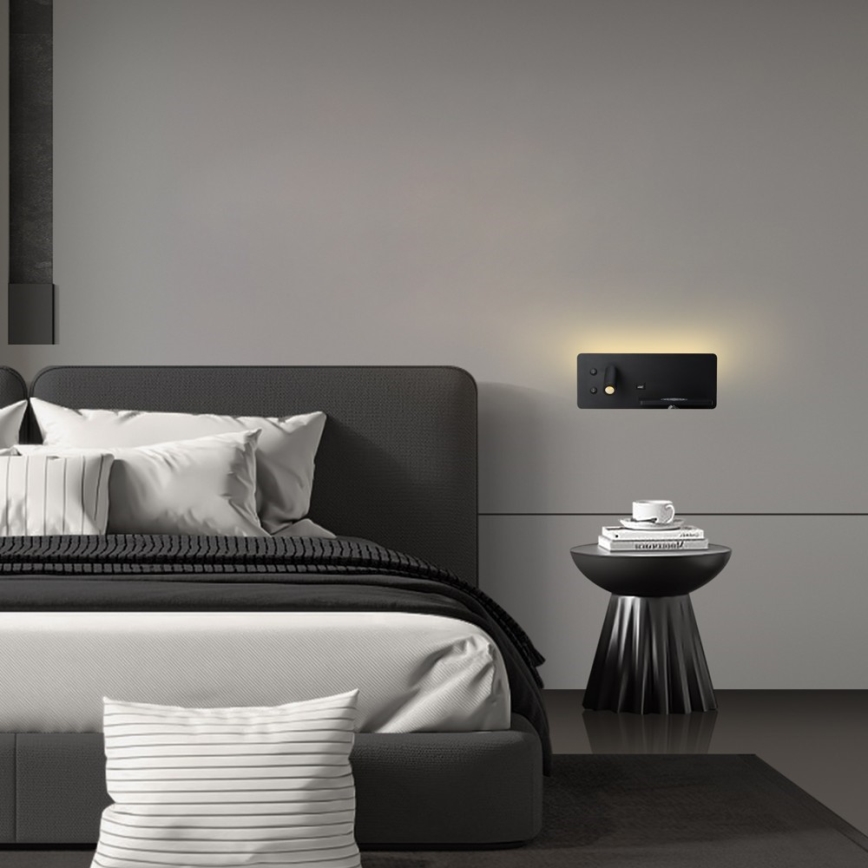 Immax 08287L - LED Wandspot met plank, USB-aansluiting en draadloos opladen Be PREPARE LED/3W/230V + LED/3W zwart
