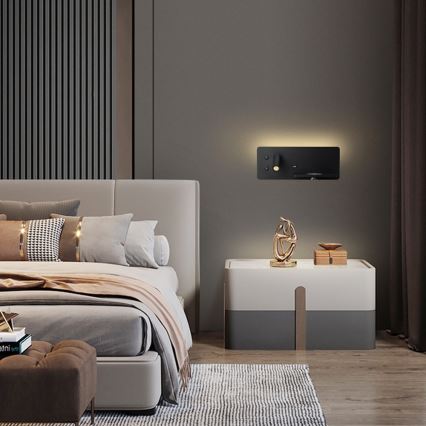 Immax 08287L - LED Wandspot met plank, USB-aansluiting en draadloos opladen Be PREPARE LED/3W/230V + LED/3W zwart