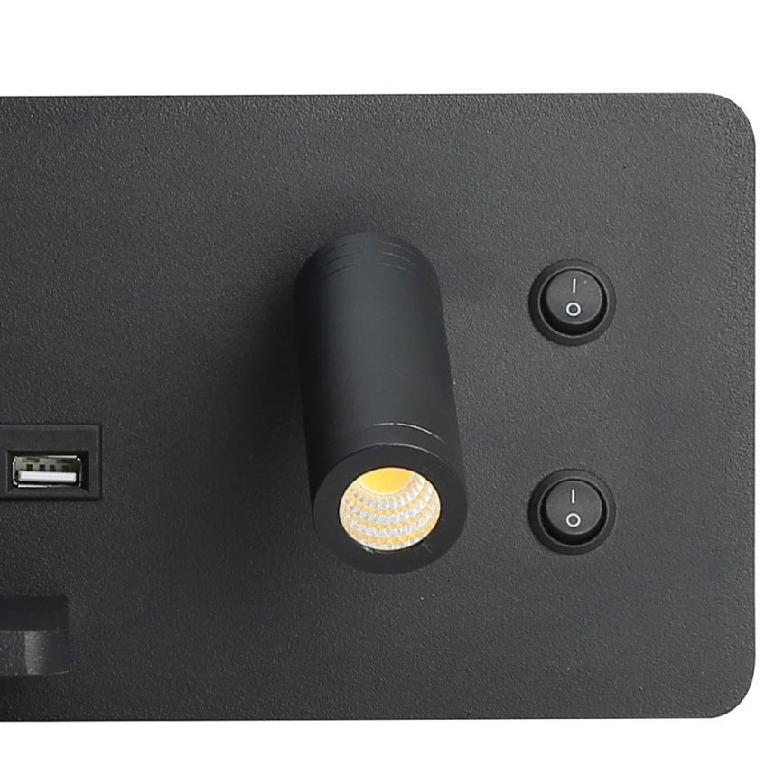 Immax 08288L - LED Wandspot met plank, USB-aansluiting en draadloos opladen Be PREPARE LED/3W/230V + LED/3W zwart