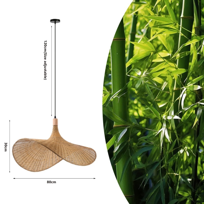 Immax 08290L - Hanglamp aan een koord SOMBRERO 1xE27/40W/230V diameter 80 cm rotan