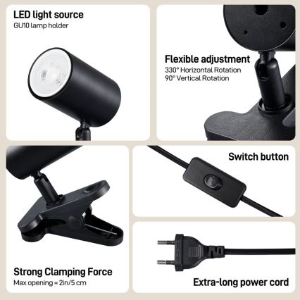Klemlamp PUNTO 1xGU10/9W/230V zwart