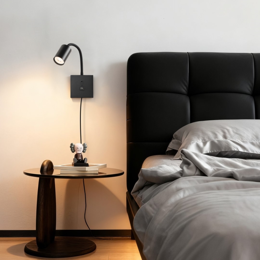 Wandlamp PUNTO met USB, 1xGU10/9W/230V, zwart