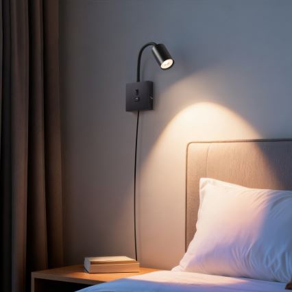 Wandlamp PUNTO met USB, 1xGU10/9W/230V, zwart