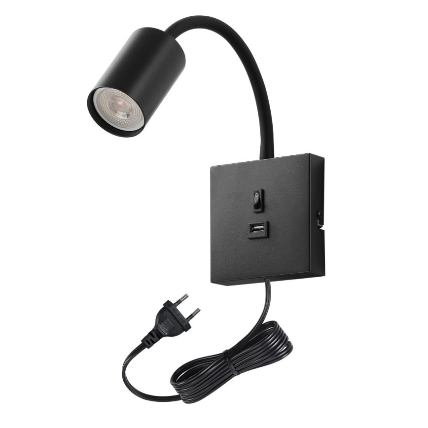 Wandlamp PUNTO met USB, 1xGU10/9W/230V, zwart