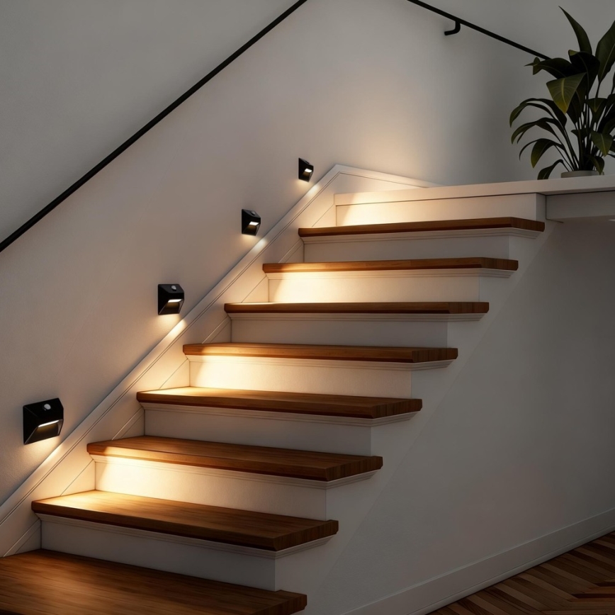 Immax 08307L - LED oplaadbare trapverlichting met bewegings- en schemersensor STEP LIGHT LED/0,3W/3,7V 2200 mAh IP53 zwart