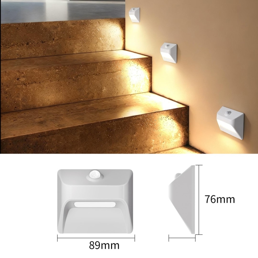Immax 08308L - Oplaadbare LED-trapverlichting met sensor STEP LIGHT LED/0,3W/3,7V 2200 mAh IP53 wit