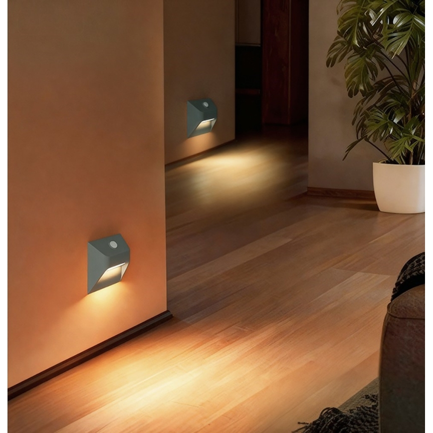 Immax 08309L - Oplaadbare LED-trapverlichting met sensor STEP LIGHT LED/0,3W/3,7V 2200 mAh IP53 grijs