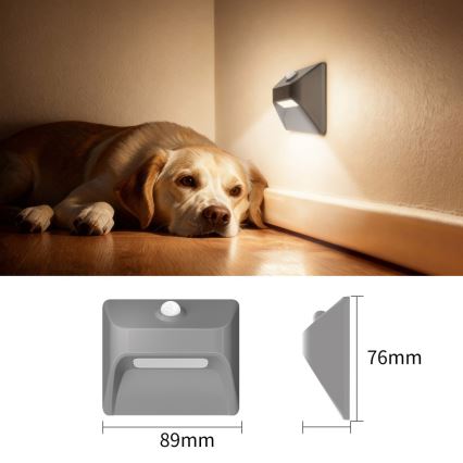Immax 08309L - Oplaadbare LED-trapverlichting met sensor STEP LIGHT LED/0,3W/3,7V 2200 mAh IP53 grijs