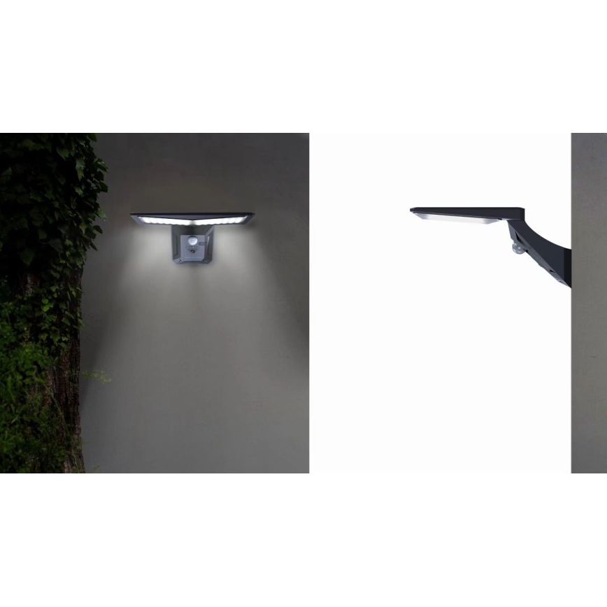 LED Solar wandlamp met sensor LED/2,6W/5,5V IP65 1800 mAh zwart