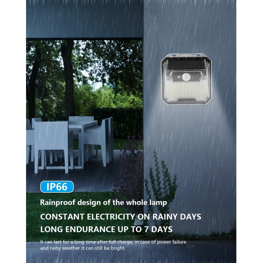 LED Solar wandlamp met sensor LED/3W/5,5V IP65 1200 mAh