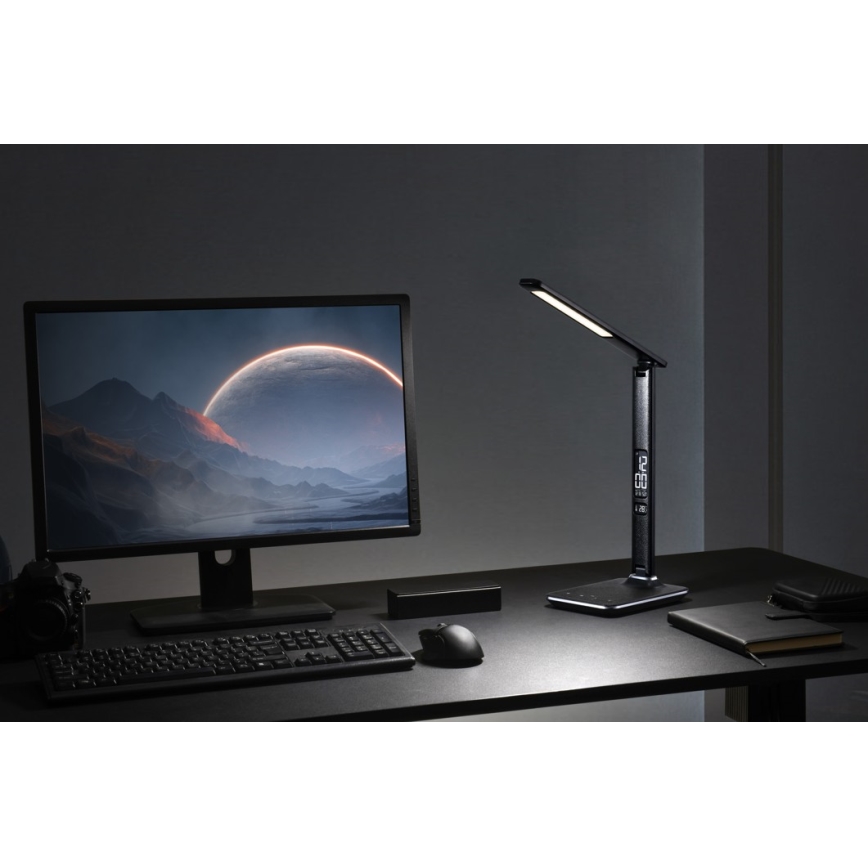 LED Tafellamp met display dimbaar LED/9W/230V/12V zwart