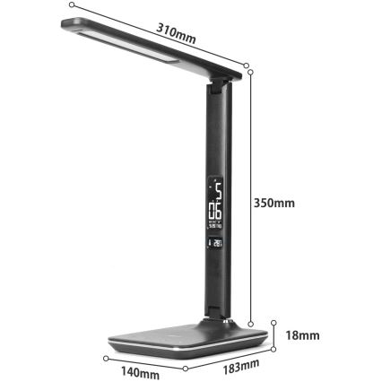 LED dimbare tafellamp met draadloos opladen QI en USB KINGFISHER LED/8,5W/230V zwart