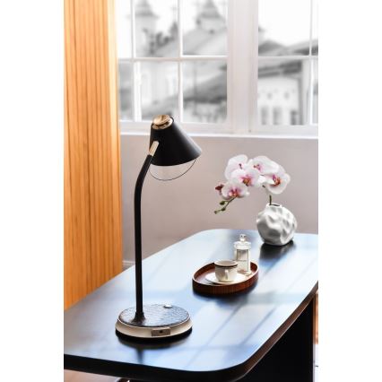 LED dimbare tafel lamp met draadloos opladen FINCH LED/9W/12/230V bruin/goud