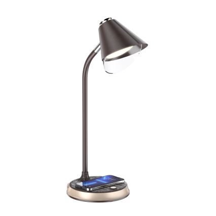 LED dimbare tafel lamp met draadloos opladen FINCH LED/9W/12/230V bruin/goud