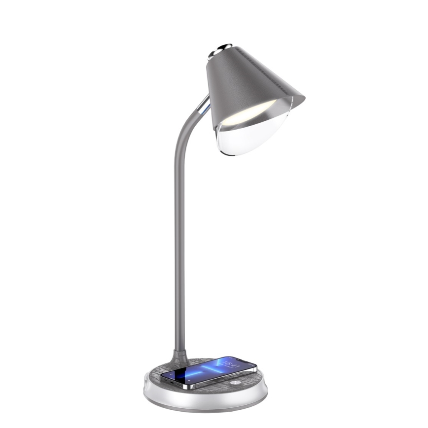 LED dimbare tafel lamp met draadloos opladen FINCH LED/9W/12/230V grijs/glanzend chroom
