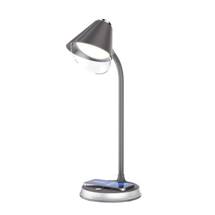 LED dimbare tafel lamp met draadloos opladen FINCH LED/9W/12/230V grijs/glanzend chroom