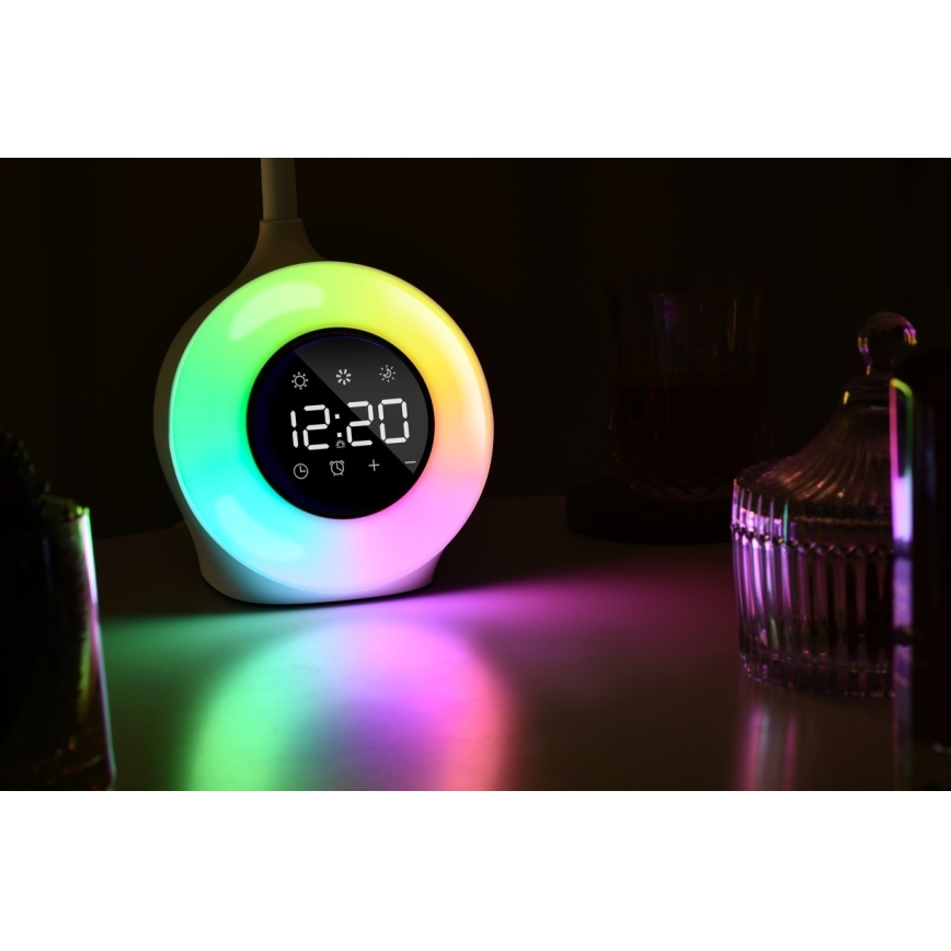 LED RGBW Dimbaar tafellamp met wekker FALCON LED/10W/12V