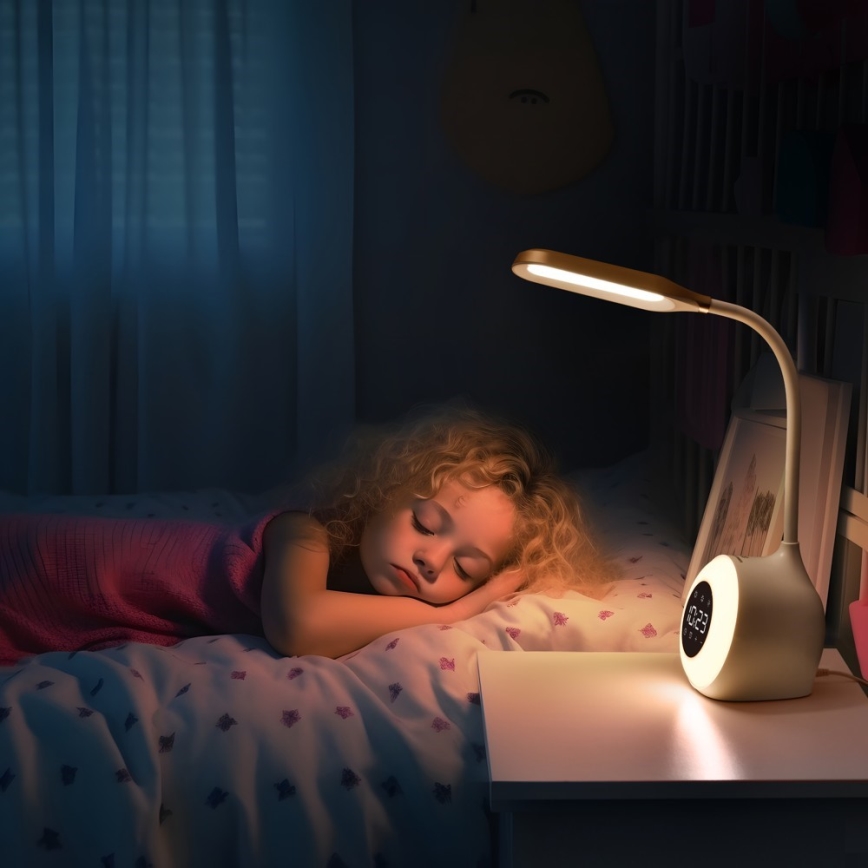 LED RGBW Dimbaar tafellamp met wekker FALCON LED/10W/12V