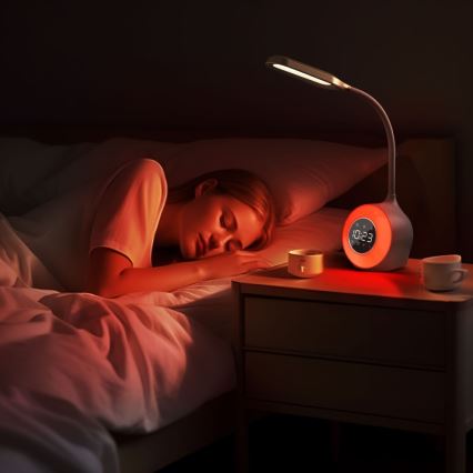 LED RGBW Dimbaar tafellamp met wekker FALCON LED/10W/12V