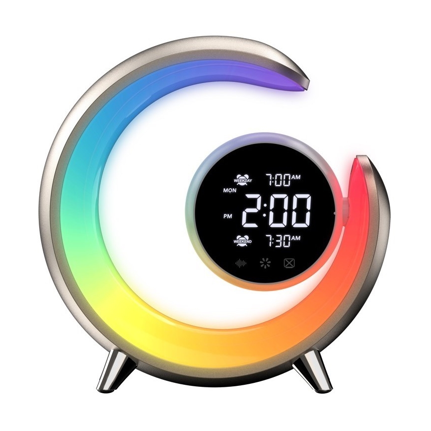 LED RGBW Dimbaar tafellamp met wekker PEACOCK LED/20W/5V USB