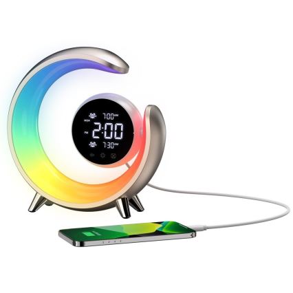 LED RGBW Dimbaar tafellamp met wekker PEACOCK LED/20W/5V USB