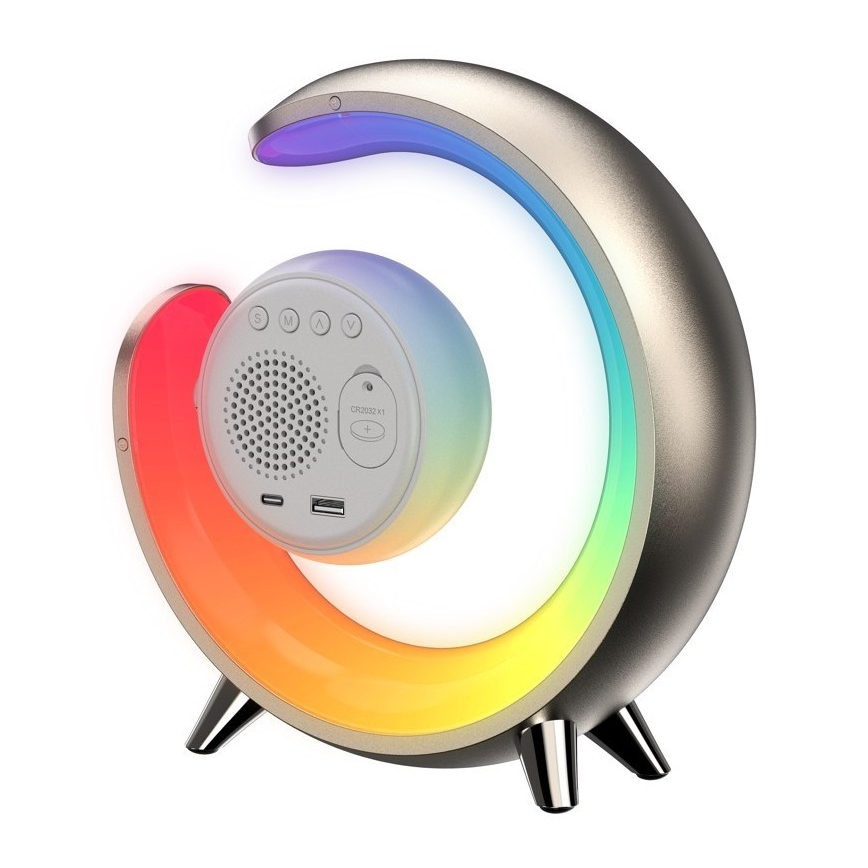 LED RGBW Dimbaar tafellamp met wekker PEACOCK LED/20W/5V USB