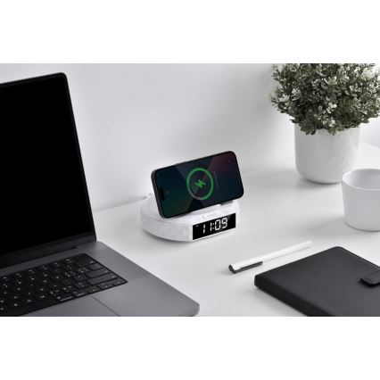 Wekker met LCD scherm en draadloze Qi oplader 27W/9V 220 mAh wit