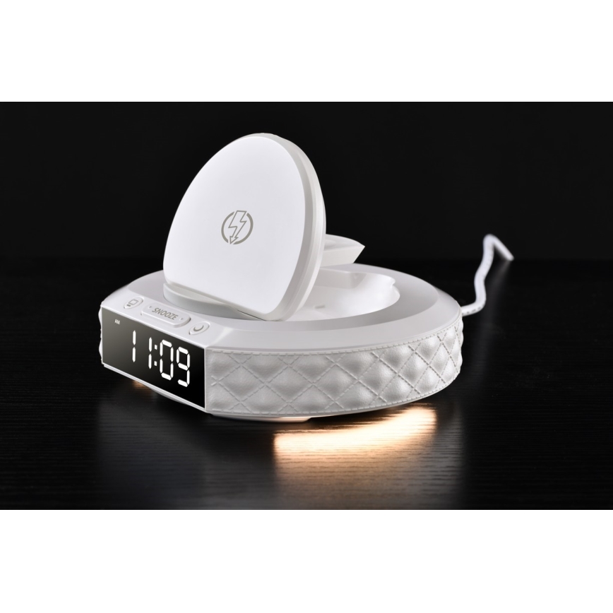 Wekker met LCD scherm en draadloze Qi oplader 27W/9V 220 mAh wit
