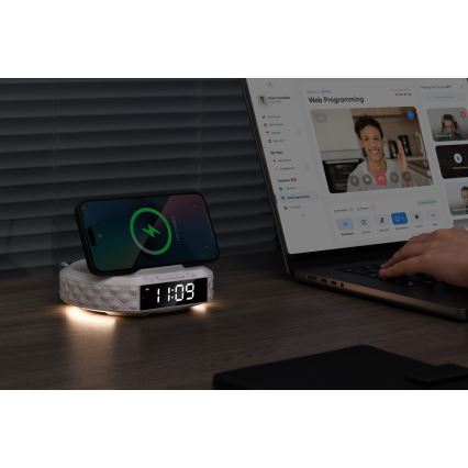 Wekker met LCD scherm en draadloze Qi oplader 27W/9V 220 mAh wit