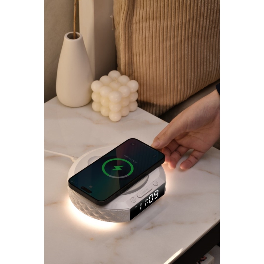 Wekker met LCD scherm en draadloze Qi oplader 27W/9V 220 mAh wit