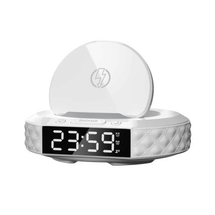Wekker met LCD scherm en draadloze Qi oplader 27W/9V 220 mAh wit