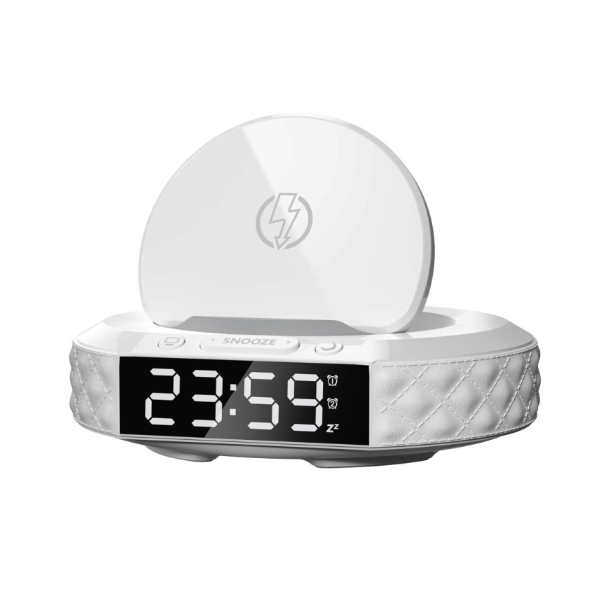 Wekker met LCD scherm en draadloze Qi oplader 27W/9V 220 mAh wit