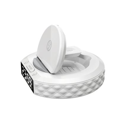Wekker met LCD scherm en draadloze Qi oplader 27W/9V 220 mAh wit