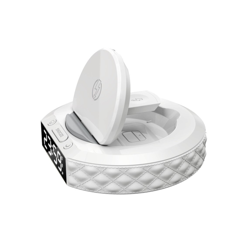 Wekker met LCD scherm en draadloze Qi oplader 27W/9V 220 mAh wit