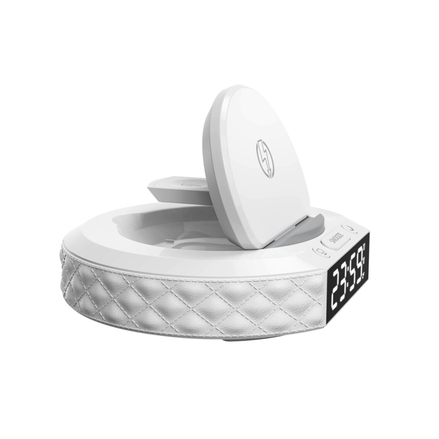 Wekker met LCD scherm en draadloze Qi oplader 27W/9V 220 mAh wit