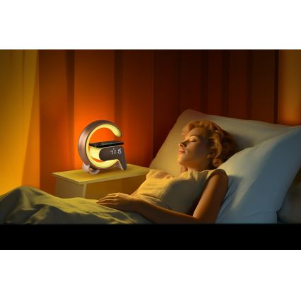 LED RGB Dimbaar tafellamp met wekker en Qi opladen 30W/230V goud