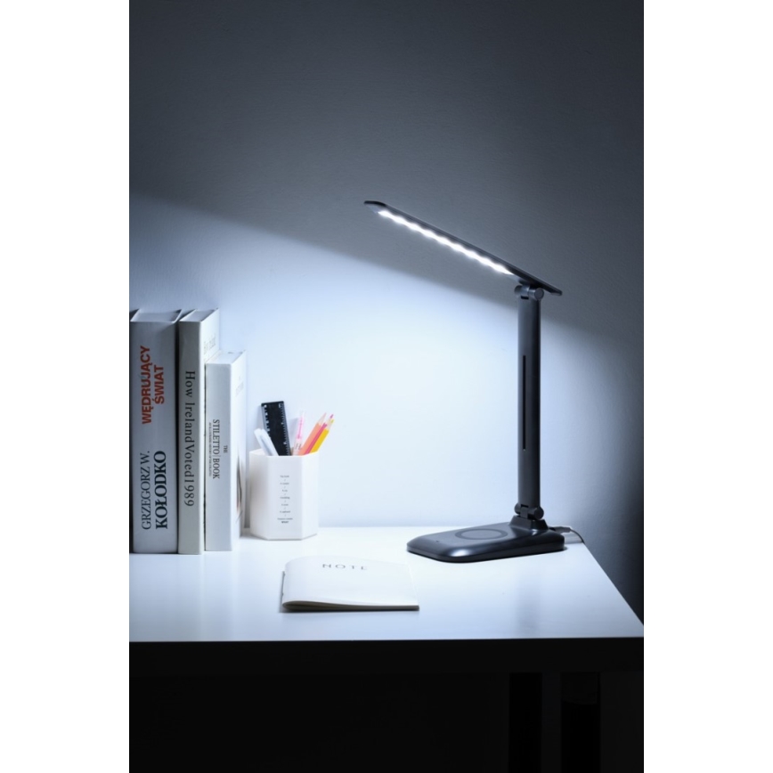 LED dimbare tafellamp met draadloos QI-opladen en USB LUMI LED/7W/230V zwart