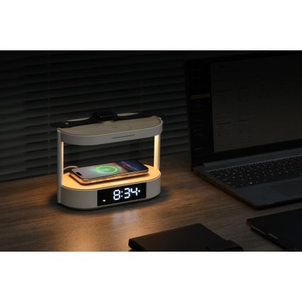 Dimbare LED-tafellamp met wekker en oplaadfunctie TRIPLE DOCK LED/1,5W/5V