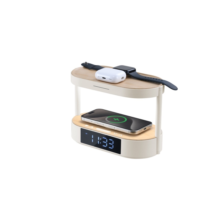 Dimbare LED-tafellamp met wekker en oplaadfunctie TRIPLE DOCK LED/1,5W/5V