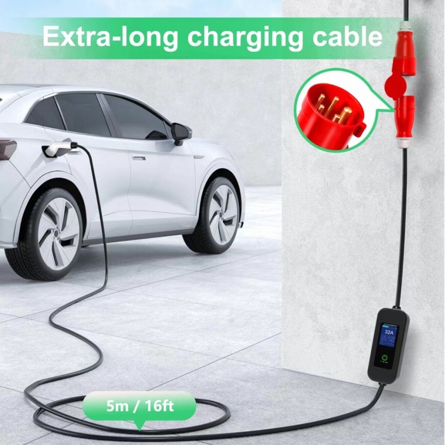 Immax - EV-reislaadstation voor elektrische auto's ​ AC Type 2 32A/380V 22kW + plug 230V 5m Wi-Fi Tuya