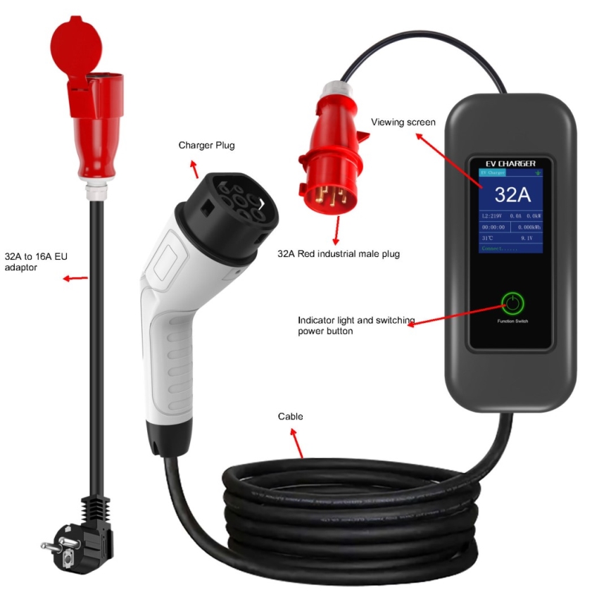 Immax - EV-reislaadstation voor elektrische auto's ​ AC Type 2 32A/380V 22kW + plug 230V 5m Wi-Fi Tuya